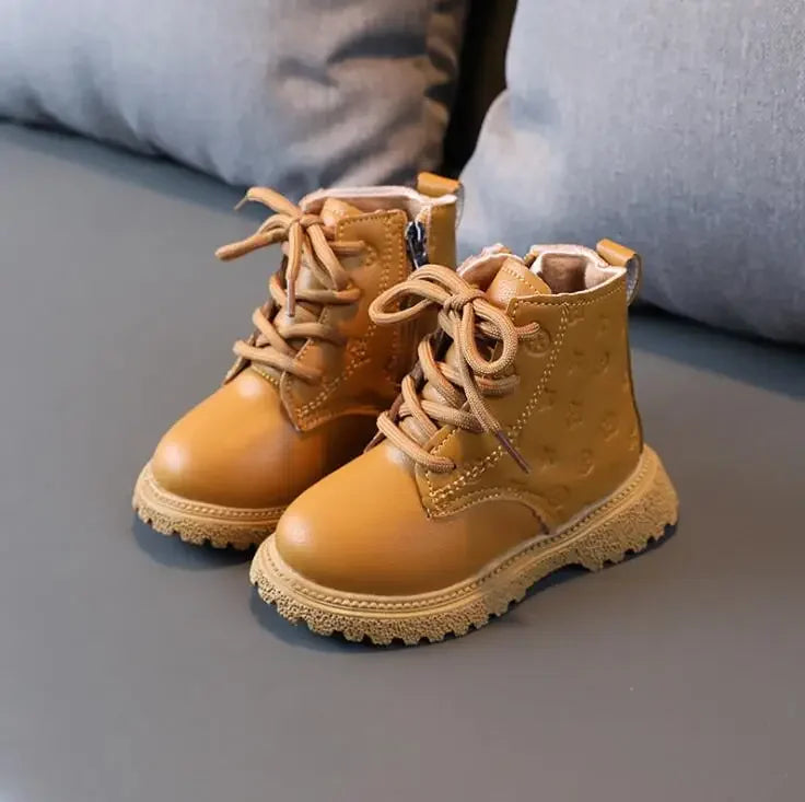 Girls Boots Autumn Winter Plush Children Boots Boys Girls Shoes Fashion Brand Soft Leather Warm Kids Boots