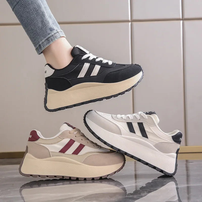 2024 autumn Spring Thick Bottom Women's Shoes Casual Patchwork Leather Sneakers Casual Vulcanised Shoes Ladies Chaussure Femme