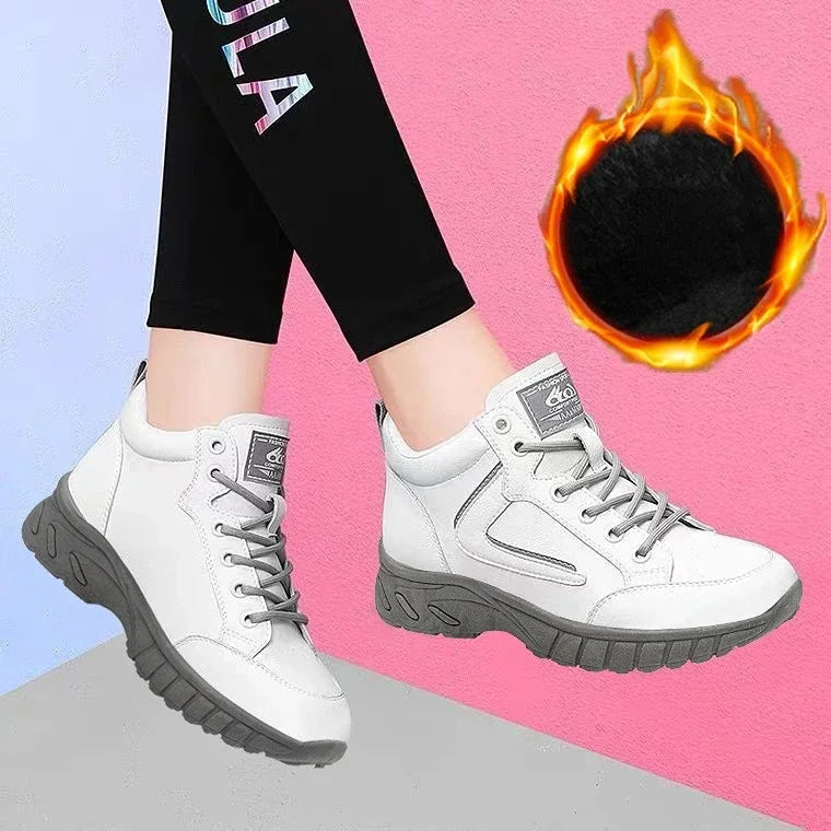 Women  High Quality Leather Athletics Running Shoes Female Winter Non-slip Casual Sneakers Ladies Sport Jogging Shoes 2024