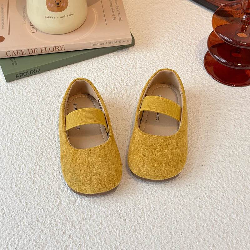 Girl's Ballet Flats Candy Color Suede Elastic Band Kids Princess Shoes Spring Shallow Leisure Trendy Children Mary Janes 23-34