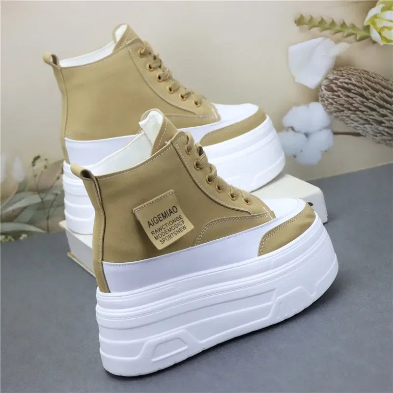 14cm Women Ankle Boots Platform Wedge Sneakers Boots Spring Autumn Summer Boots Shoes for Women Booties