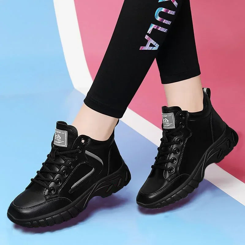 Women  High Quality Leather Athletics Running Shoes Female Winter Non-slip Casual Sneakers Ladies Sport Jogging Shoes 2024