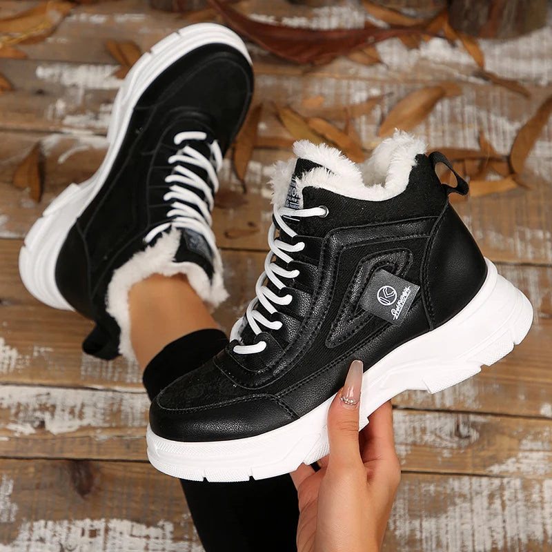 Plus Size 45 Fashion Winter Sneakers for Women Plush Warm White Platform Sports Shoes Woman High Top Thick Sole Vulcanized Shoes