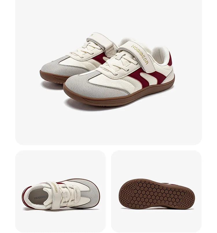 HOBIBEAR Boys Girls Barefoot Shoes Wide Toe Zero Drop Sneakers Retro Lightweight Hook Loop Minimalist Shoes for Big Kids