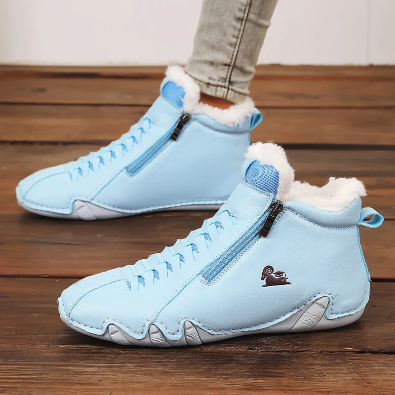 New Warm Women's Loafers Handmade Stitching Autumn/Winter Single Shoes Artificial Fur Zipper Casual Sneakers Unique Design Shoes