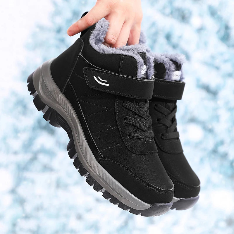 Women Snow Boots Waterproof  Warm Plush Lining Anti-Slip Sole Low Heel Ankle High Stylish Two-Tone Winter Essential Causal Shoes