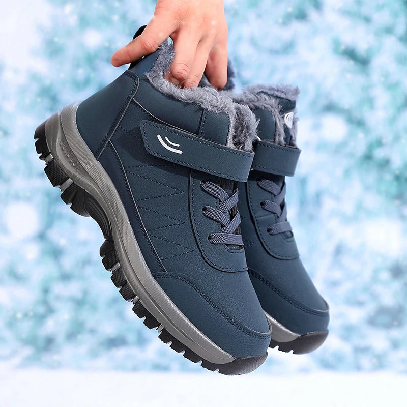 Women Snow Boots Waterproof  Warm Plush Lining Anti-Slip Sole Low Heel Ankle High Stylish Two-Tone Winter Essential Causal Shoes