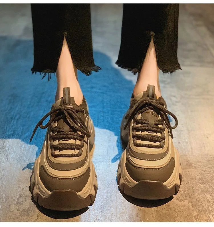 2024 New Sneakers Women Casual White Shoes Fashion Height Increasing Thick Bottom Spring Platform Leather Woman Chunky Sneakers