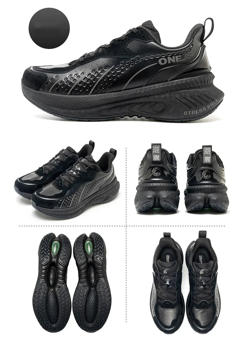 ONEMIX Winter Running Shoes for Men Leather Warm Sport Shoes Wear-resistant Female Jogging Training Shoes Black Walking Sneakers