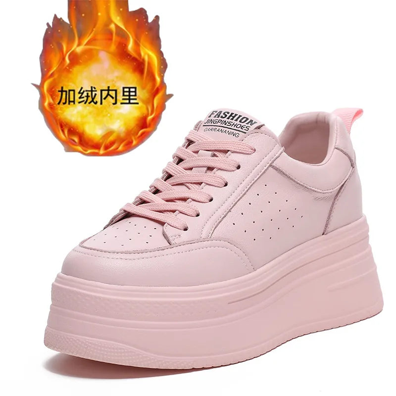 Fujin 8cm Genuine Leather Women Casual Shoes Chunky Sneakers Platform Wedge Heel Women Leisure Shoes Fall Winter Sneaker Women