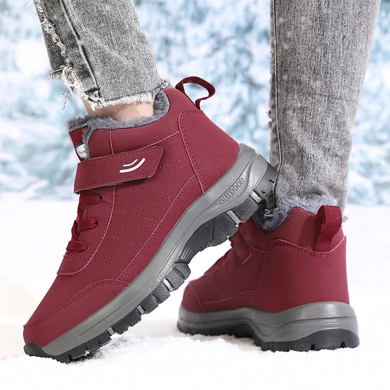 Women Snow Boots Waterproof  Warm Plush Lining Anti-Slip Sole Low Heel Ankle High Stylish Two-Tone Winter Essential Causal Shoes