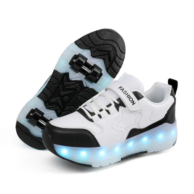 Kid Led Sneakers USB Charging Luminous Shoes Outdoor Sport Roller Skates Children Four Wheels Boys Girls Casual Shoes Glowing