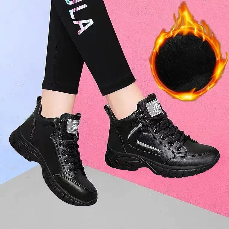 Women  High Quality Leather Athletics Running Shoes Female Winter Non-slip Casual Sneakers Ladies Sport Jogging Shoes 2024