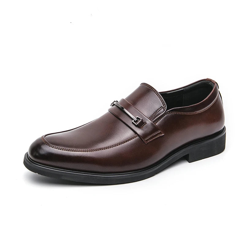 Men's Formal Leather Shoes Classic Style Slip On Loafers Round Toe Breathable Non-Slip Business Dress Wedding Office Casual Shos