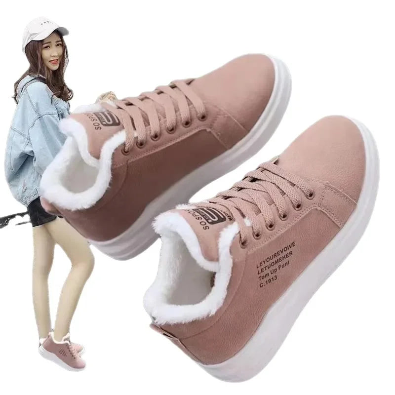 Winter Women's Boots Ankle Boots Warm PU Plush Winter Women's Shoes Sneakers Flat Women's Shoes Women's Short Snow Boots Shoes