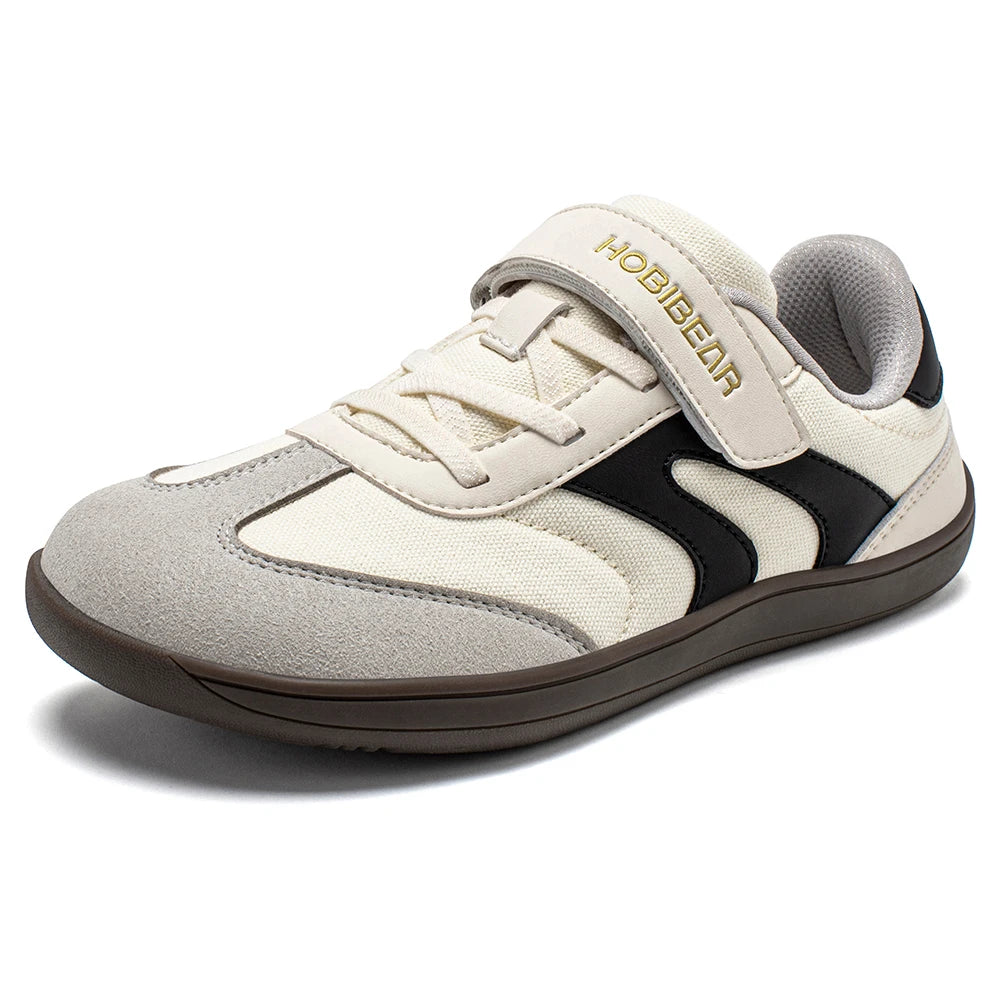 HOBIBEAR Boys Girls Barefoot Shoes Wide Toe Zero Drop Sneakers Retro Lightweight Hook Loop Minimalist Shoes for Big Kids