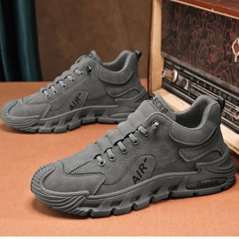 Men Thick-soled Vulcanized Shoe Spring Chunky Construction Shoes Fashion Slip-on Men Sneakers Leather Waterproof Men Casual Shoe