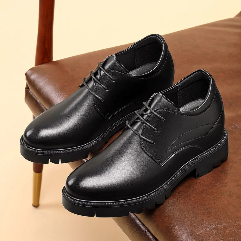 10cm height increasing cowhide men's shoes, fashionable, casual, business office thick soled men's formal shoes