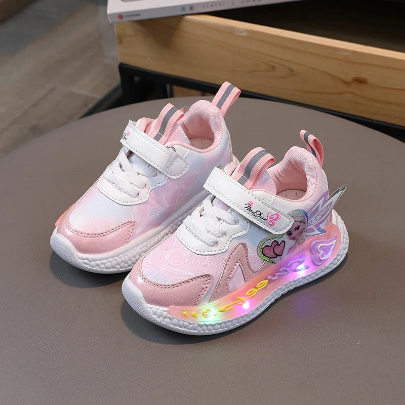 Frozen Princess New Children Shoes LED Colorful Lighted Kids Sneakers Classic Glowing Infant Girls Tennis