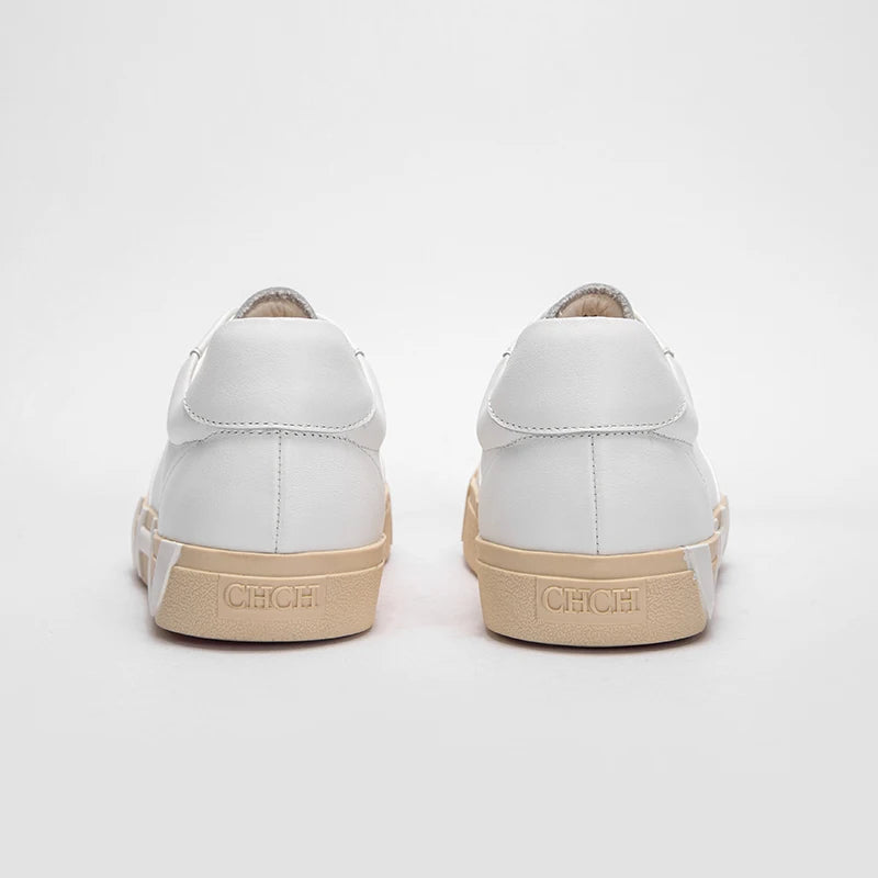 CHCH Women's Casual Shoes 2024 New Simple White Lace up Cow Leather Flat Shoes Comfortable Walking Shoes