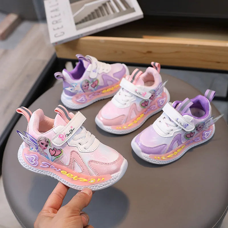Frozen Princess New Children Shoes LED Colorful Lighted Kids Sneakers Classic Glowing Infant Girls Tennis