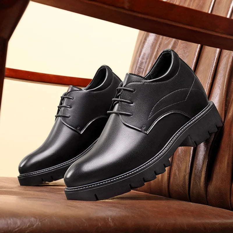 10cm height increasing cowhide men's shoes, fashionable, casual, business office thick soled men's formal shoes