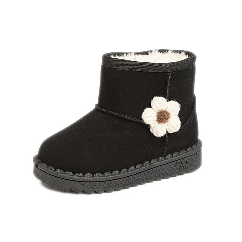 Girl's Winter Snow Boots Appliques Furry Platform Suede Kids Short Boot Four Colors Flexiable Non-slip Warm Chic Children Boot