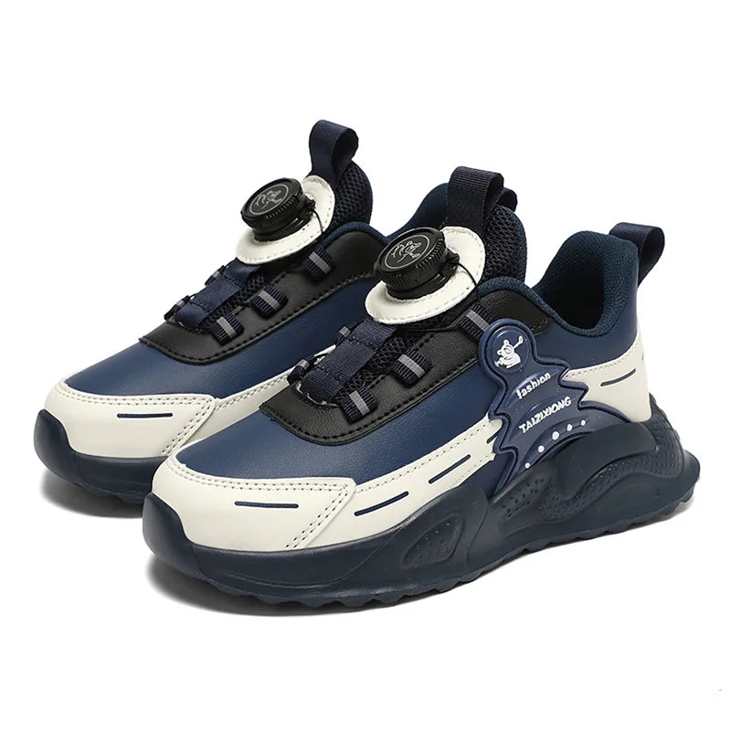 Autumn Winter Kids Anti-Skid Leather Sneakers for 5-16 Years Boys Girls Lightweight Casual Walking Tennis School Shoes