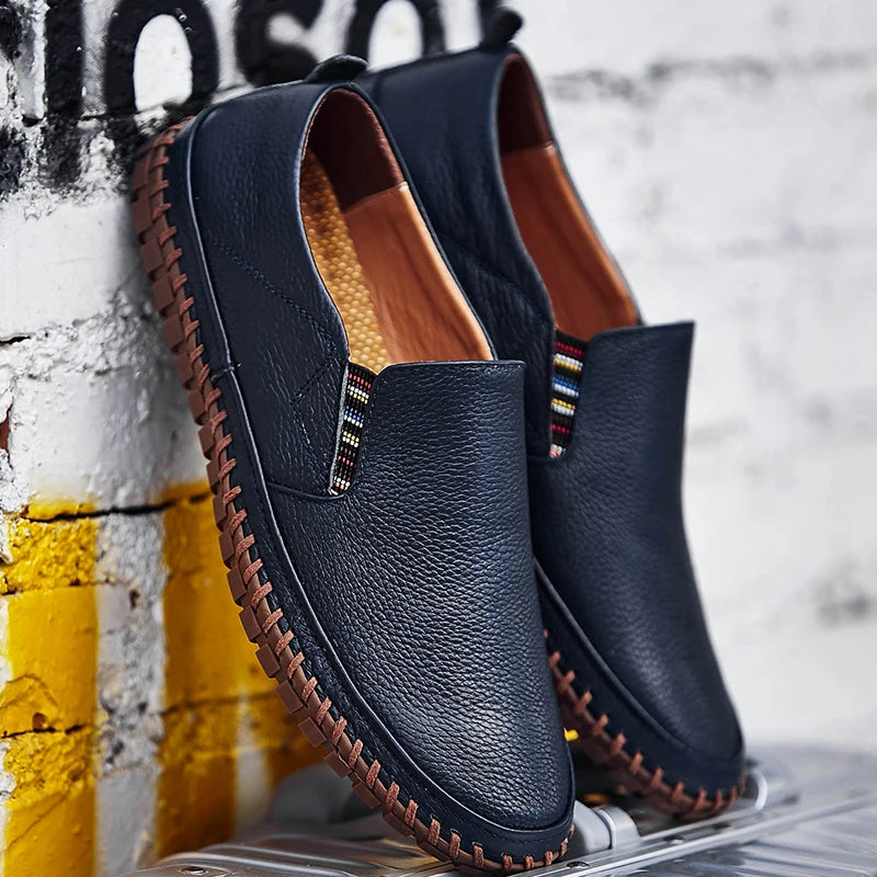 2024 New Large Size 50 Men Loafers Soft Moccasins Fashion Soft Spring Autumn Genuine Leather Shoes Men Warm Flats Driving Shoes