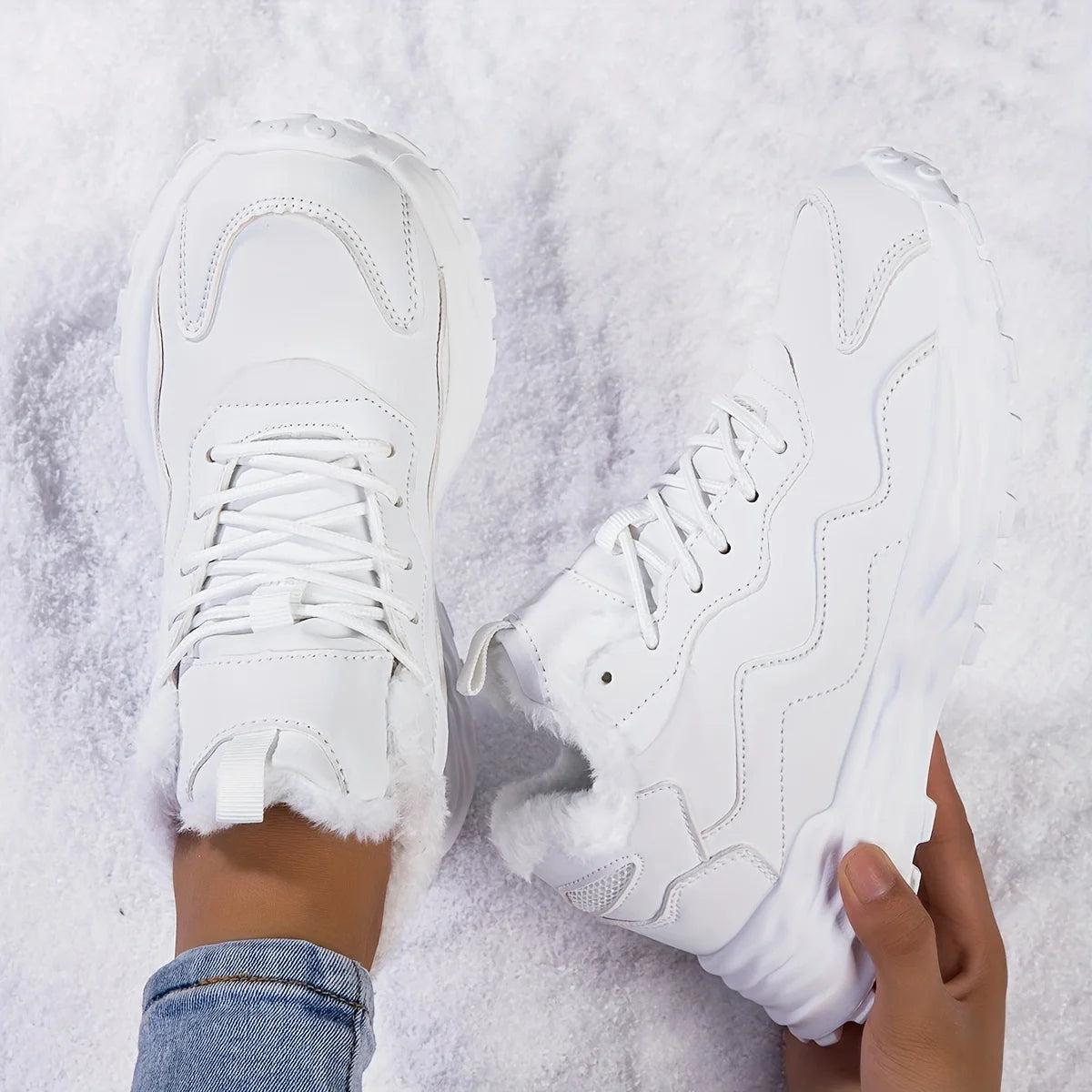 Women's Winter Casual Sports Short Boots-Pure Color Warm Keeping Cotton Cushion Lace-up Flat Shoes, Polyurethane Upper