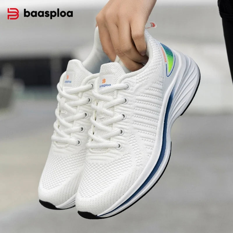 Baasploa Women Running Shoes Comfort Lightweight Sport Shoes New Mesh Breathable White Casual Sneakers Lace-Up Non-Slip