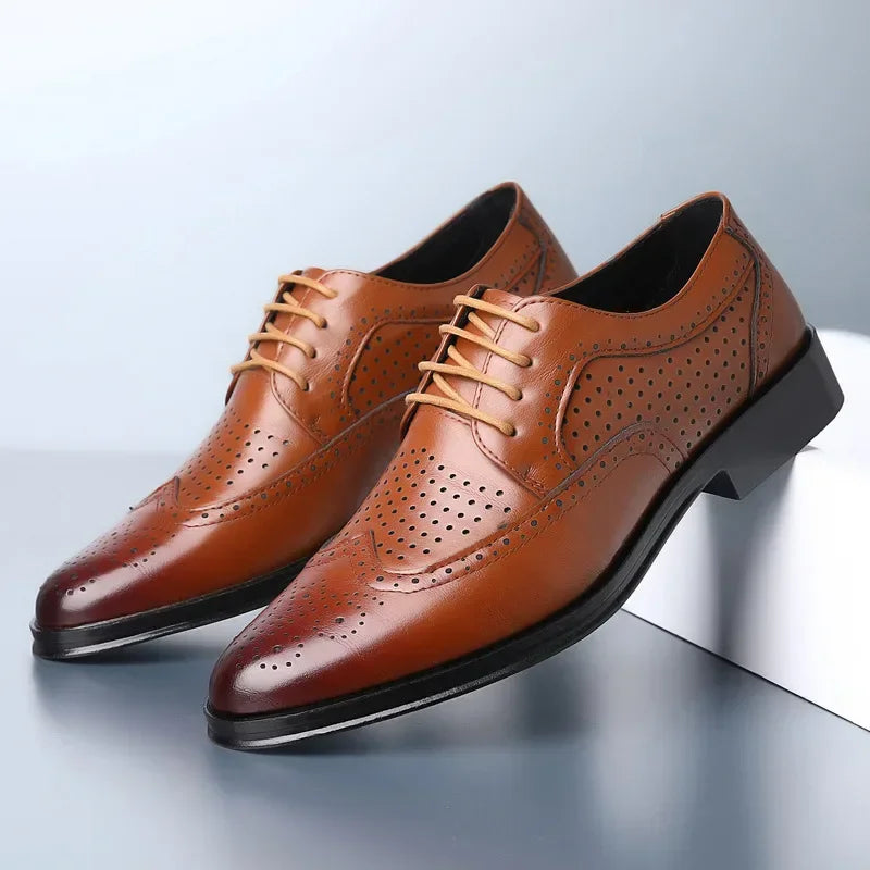 Genuine Leather Dress Shoes Men Summer Hollow Out Plus Size Luxury Cowhide Man Business Shoes Wedding Footwear Casual Shoe Male