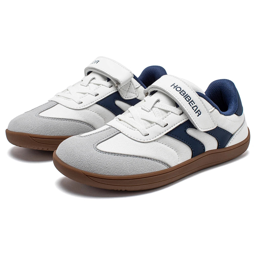 HOBIBEAR Boys Girls Barefoot Shoes Wide Toe Zero Drop Sneakers Retro Lightweight Hook Loop Minimalist Shoes for Big Kids