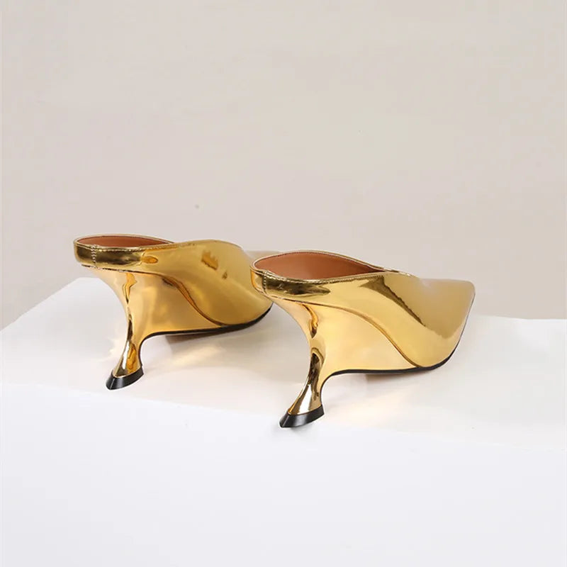 2024 New Design Fashion  Platform Wedges High Heels Mule Women Slippers Concise Shallow Pointed Toe Party Dress Ladies Shoes