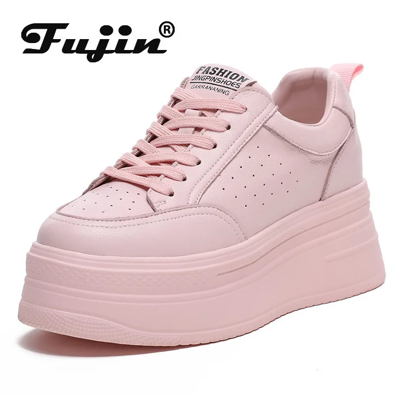Fujin 8cm Genuine Leather Women Casual Shoes Chunky Sneakers Platform Wedge Heel Women Leisure Shoes Fall Winter Sneaker Women