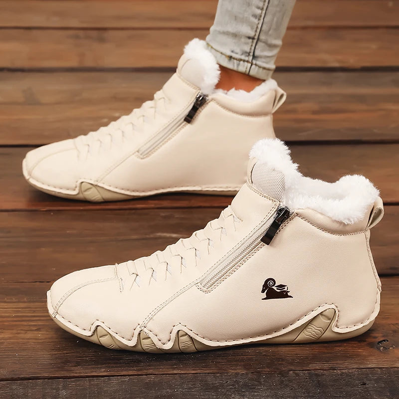 New Warm Women's Loafers Handmade Stitching Autumn/Winter Single Shoes Artificial Fur Zipper Casual Sneakers Unique Design Shoes