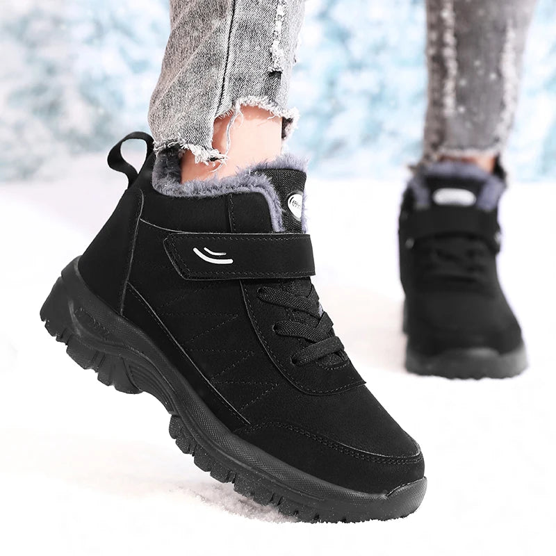 Women Snow Boots Waterproof  Warm Plush Lining Anti-Slip Sole Low Heel Ankle High Stylish Two-Tone Winter Essential Causal Shoes