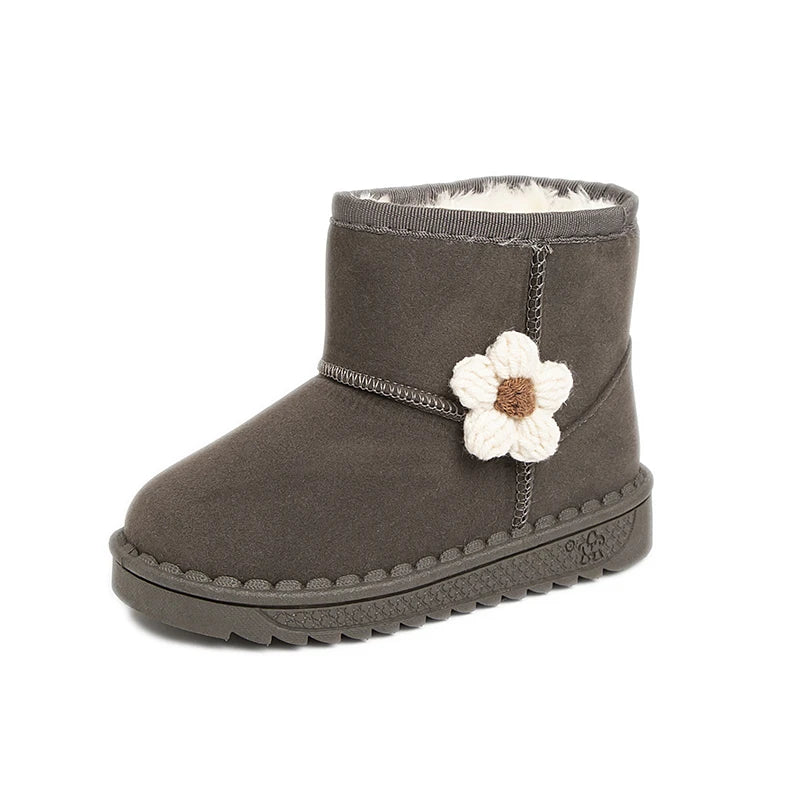 Girl's Winter Snow Boots Appliques Furry Platform Suede Kids Short Boot Four Colors Flexiable Non-slip Warm Chic Children Boot