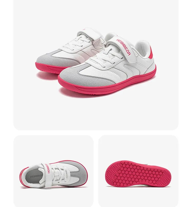 HOBIBEAR Boys Girls Barefoot Shoes Wide Toe Zero Drop Sneakers Retro Lightweight Hook Loop Minimalist Shoes for Big Kids