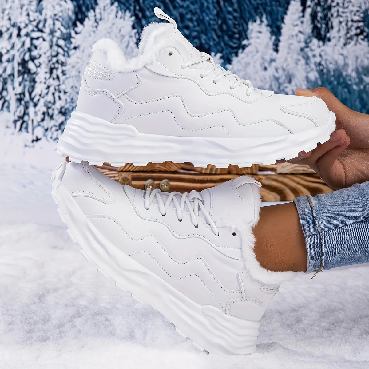 Women's Winter Casual Sports Short Boots-Pure Color Warm Keeping Cotton Cushion Lace-up Flat Shoes, Polyurethane Upper