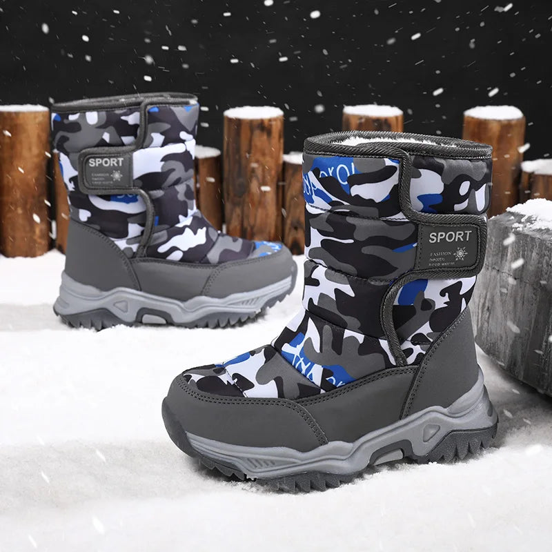 2025 Winter Children Shoes Plush Waterproof Fabric Non-Slip Girl Shoes Rubber Sole Snow Boots Fashion Warm Outdoor Boots