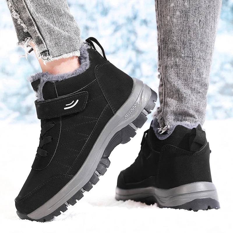 Women Snow Boots Waterproof  Warm Plush Lining Anti-Slip Sole Low Heel Ankle High Stylish Two-Tone Winter Essential Causal Shoes