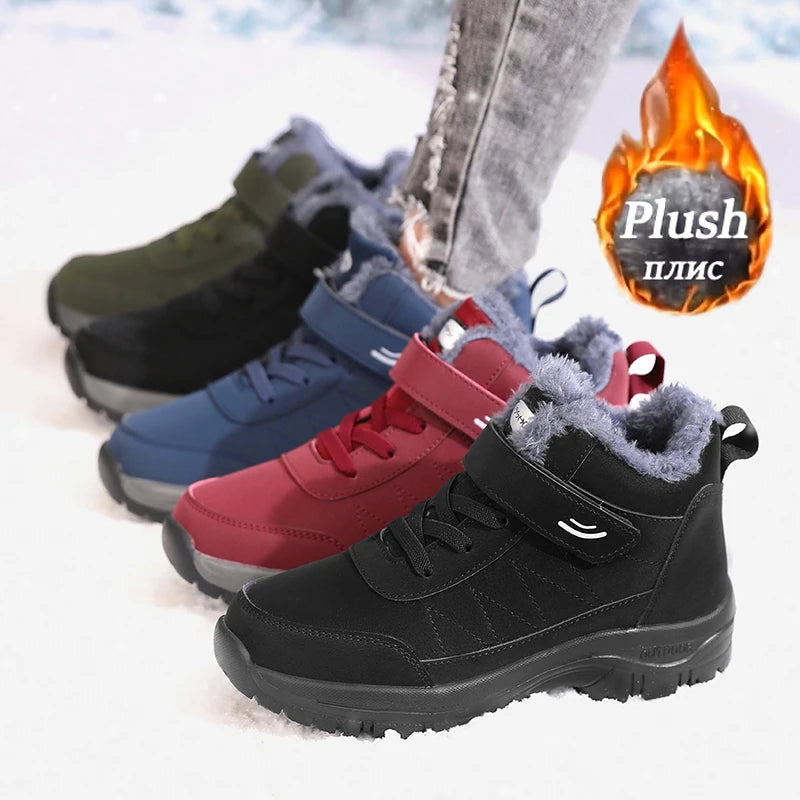 Women Snow Boots Waterproof  Warm Plush Lining Anti-Slip Sole Low Heel Ankle High Stylish Two-Tone Winter Essential Causal Shoes