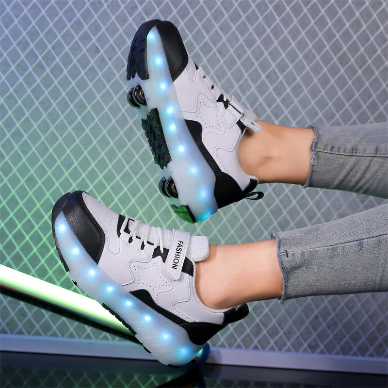 Kid Led Sneakers USB Charging Luminous Shoes Outdoor Sport Roller Skates Children Four Wheels Boys Girls Casual Shoes Glowing