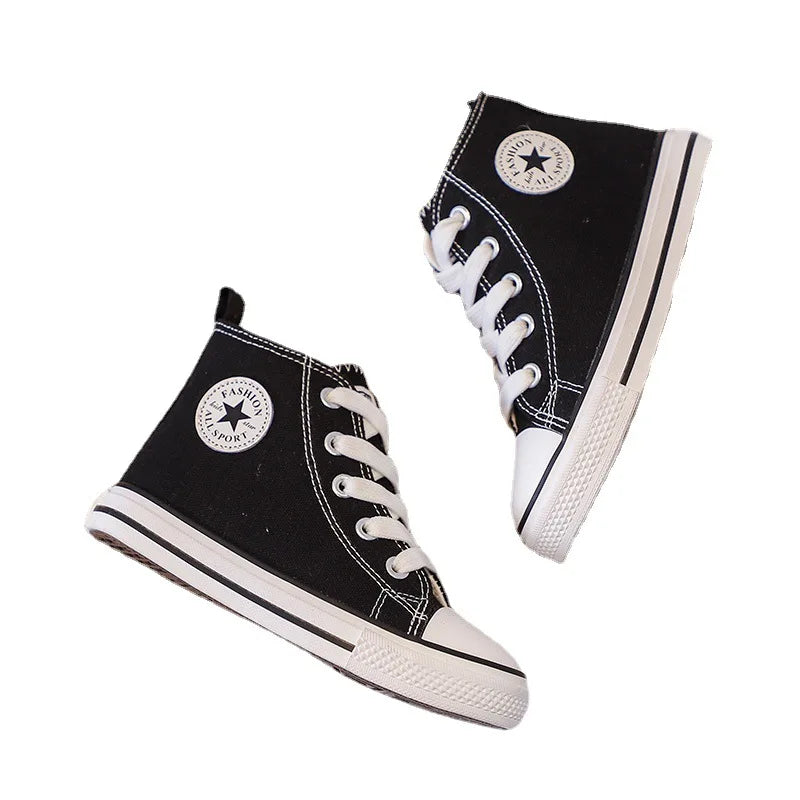 Children's High-Top Canvas Shoes Soft Bottom Comfortable Non-slip Casual Shoes Summer Simple Solid Color Lace-Up Canvas Shoes