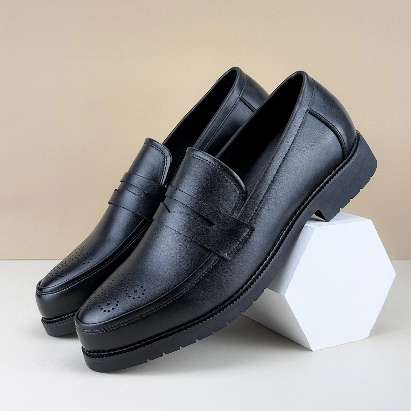 Men's Formal Leather Shoes British Style Oxford Loafers Round Toe Breathable Non-Slip Business Dress Wedding Office Casual Shos