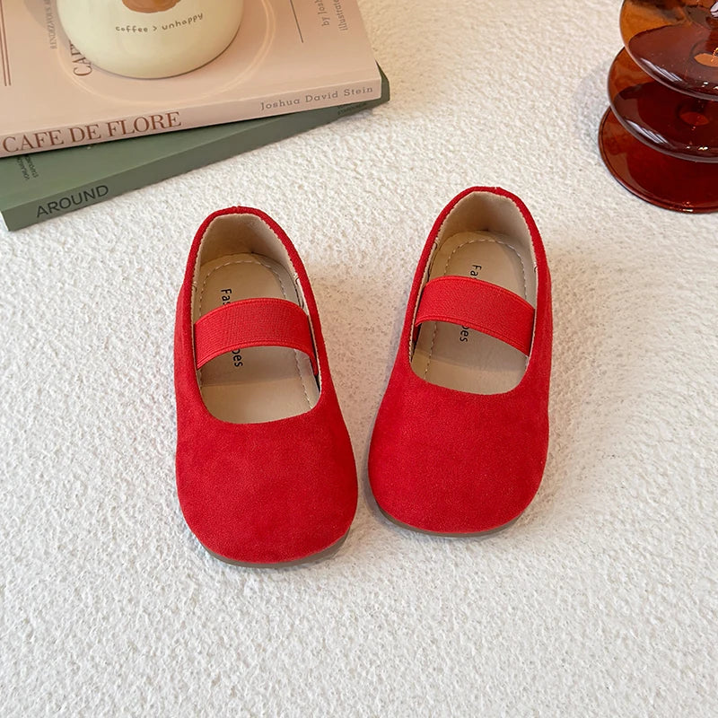 Girl's Ballet Flats Candy Color Suede Elastic Band Kids Princess Shoes Spring Shallow Leisure Trendy Children Mary Janes 23-34