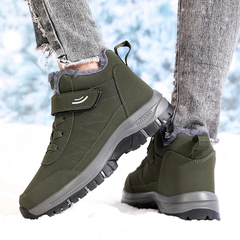 Women Snow Boots Waterproof  Warm Plush Lining Anti-Slip Sole Low Heel Ankle High Stylish Two-Tone Winter Essential Causal Shoes