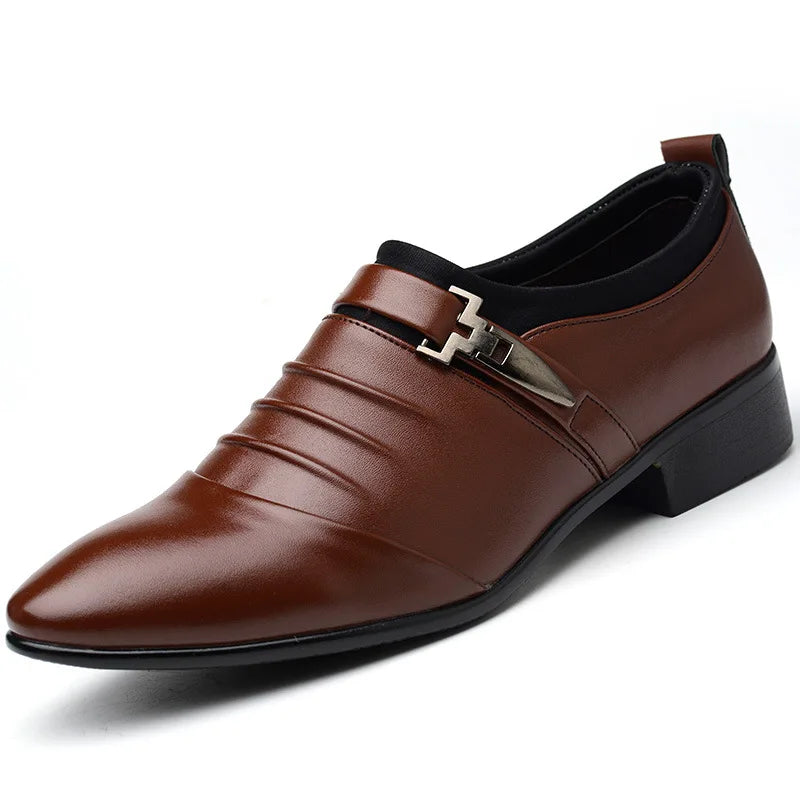 2023Classic Men Dress Shoes Slip on Black Leather Shoes for Men Plus Size Point Toe Business Casual Men Formal Shoes for Wedding