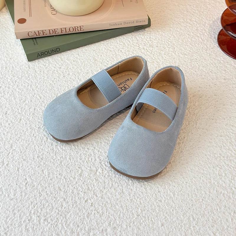 Girl's Ballet Flats Candy Color Suede Elastic Band Kids Princess Shoes Spring Shallow Leisure Trendy Children Mary Janes 23-34